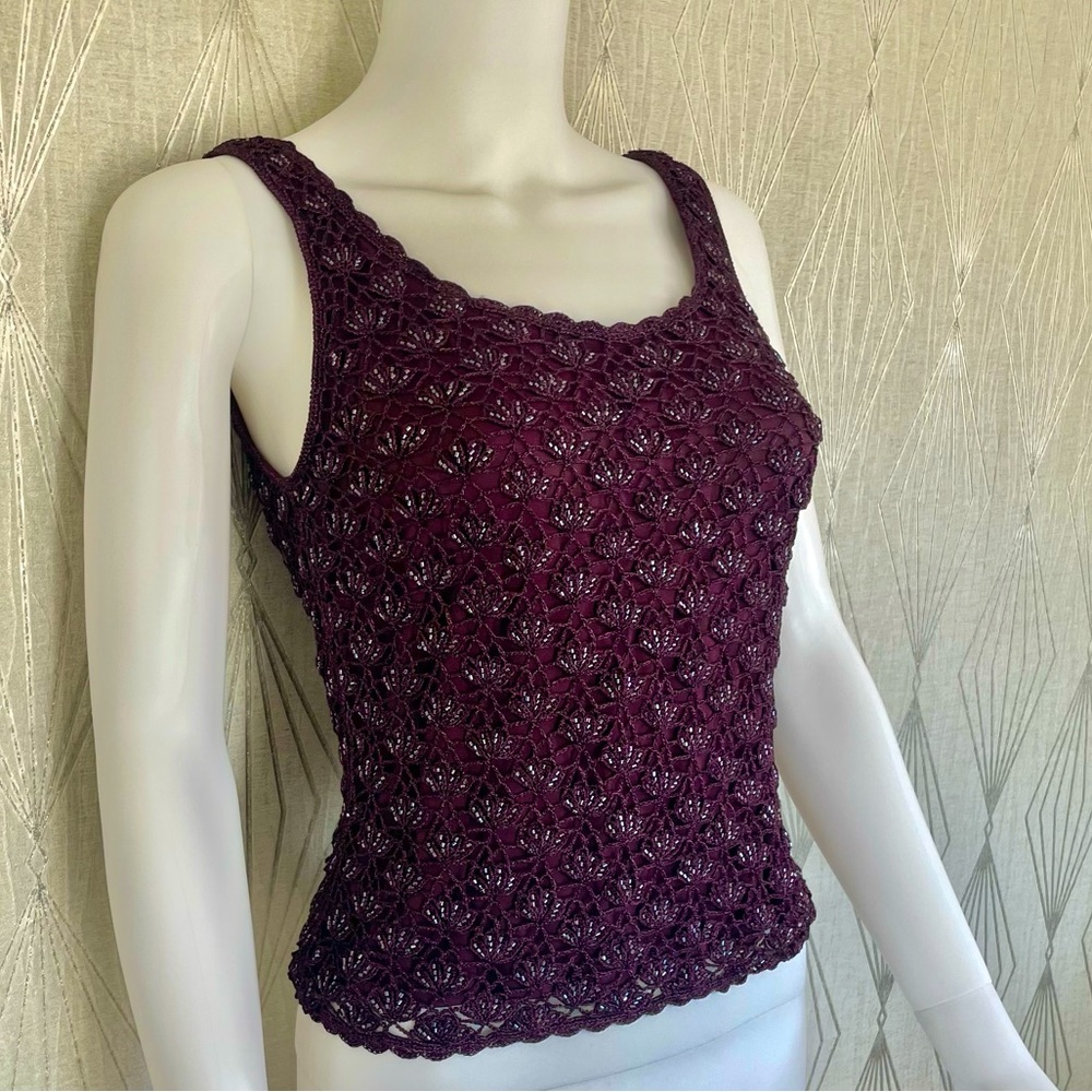 Carmen Marc Valvo Collection Crochet & Beaded Dressy Tank